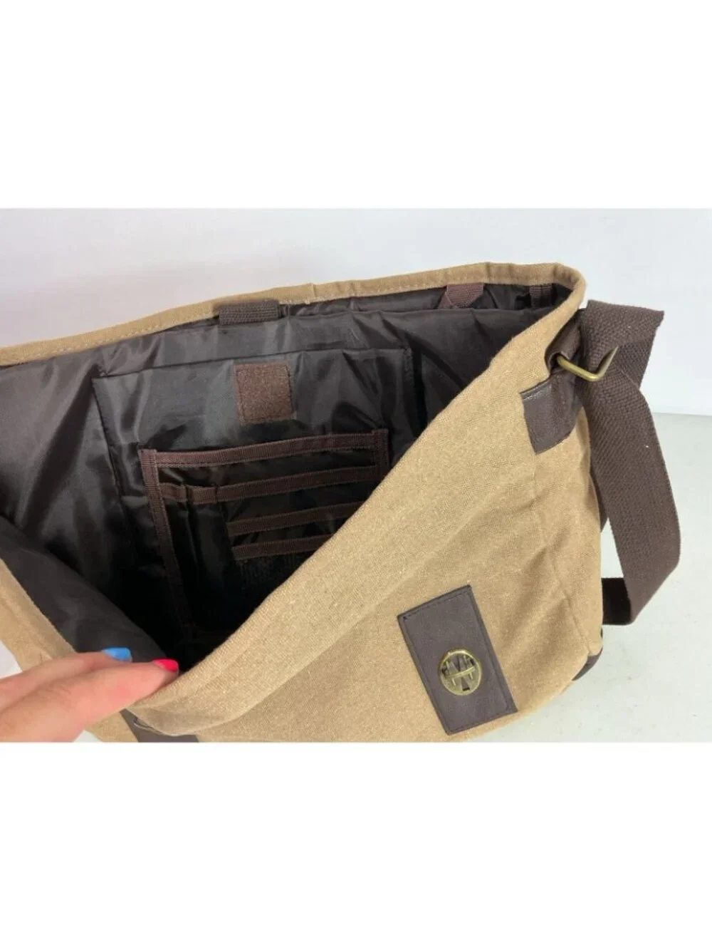 Wells Fargo Tan Canvas Brown Leather Messenger Bag Utility Crossbody